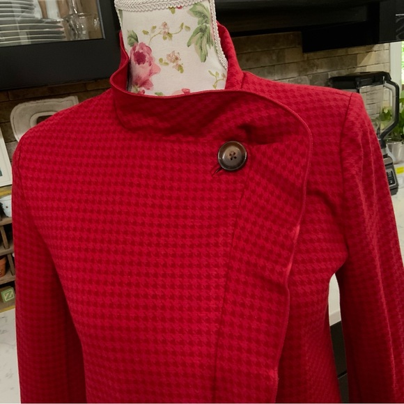 CAbi Celebration Red Houndstooth Ruffle Longline Wrap Jacket Coat 3546 Womens XS - Picture 2 of 16